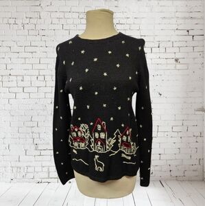 Vintage Northern Isles Holiday Ugly Christmas Sweater Petite SZ S Deer Village